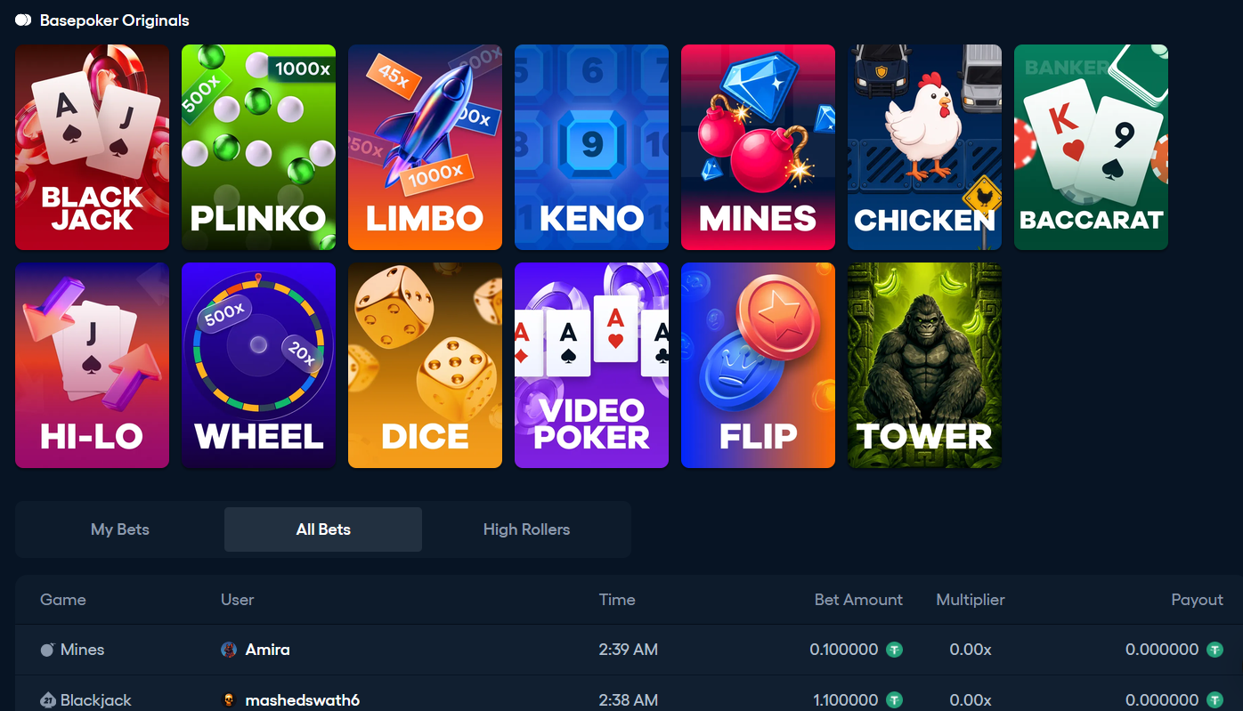 BasePoker's casino games